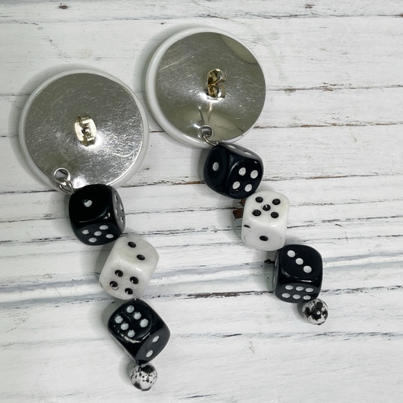 Vintage Earrings Round Dangling Enamel Clock Dice - Picture 5 of 5